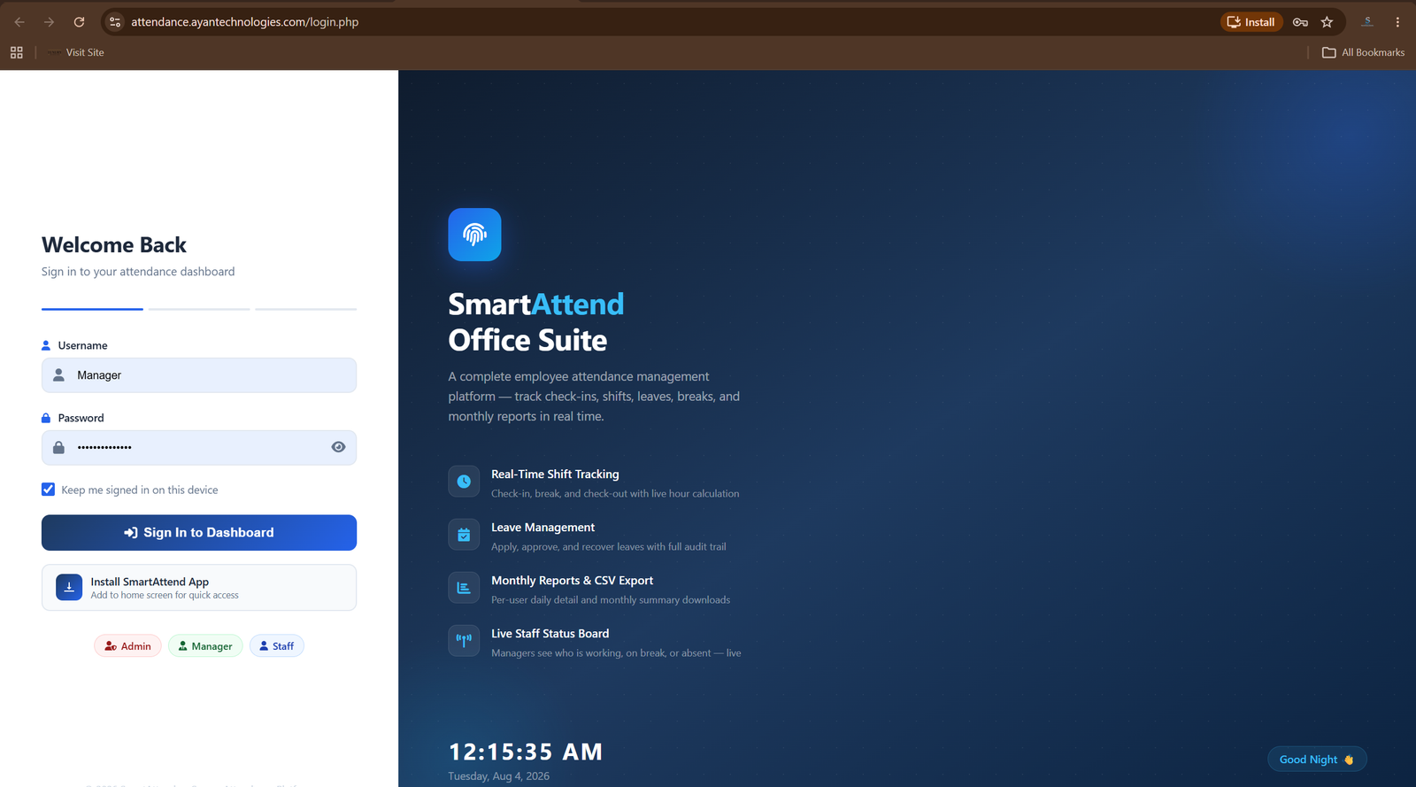 SmartAttend office attendance and management system